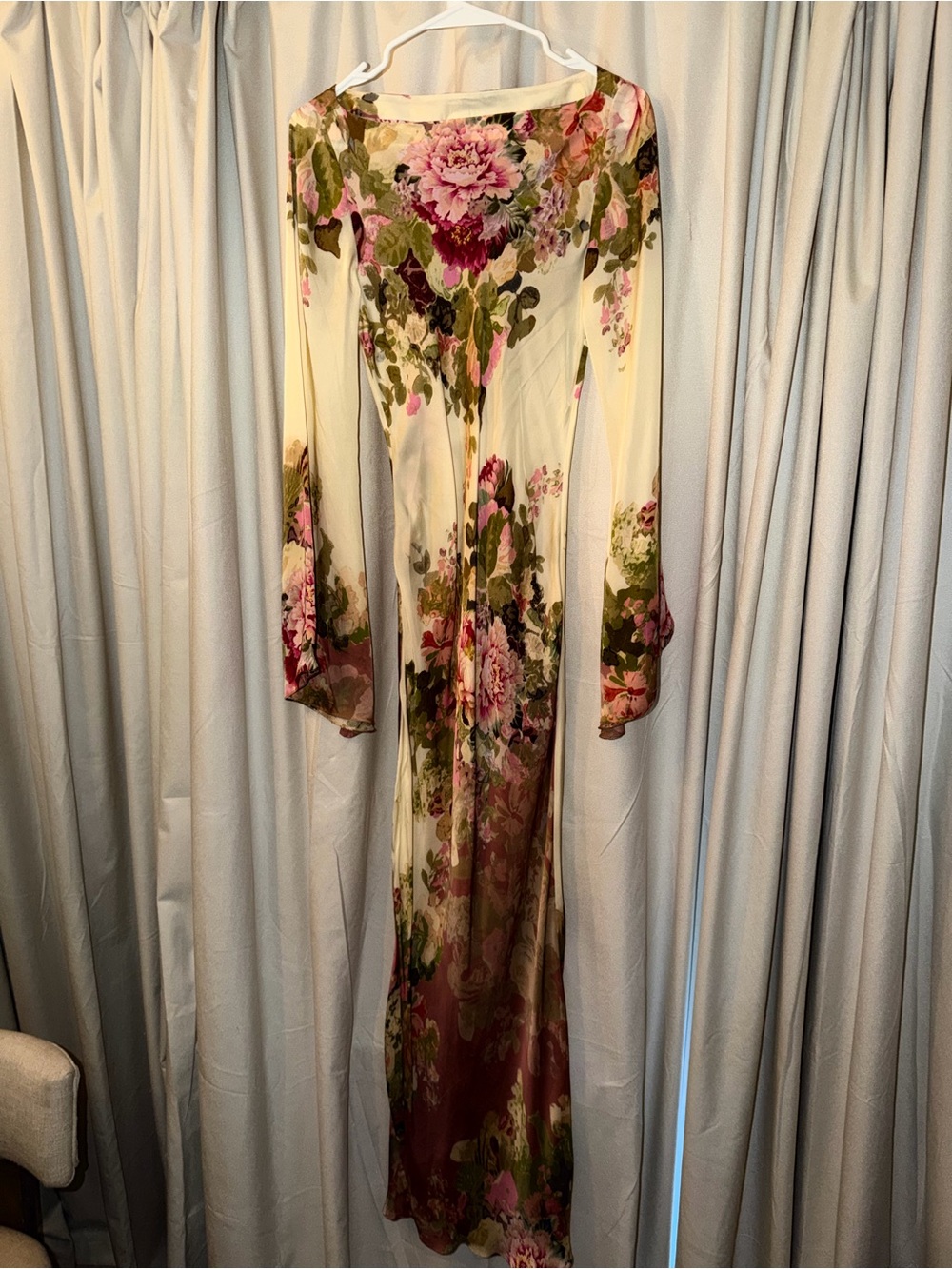 Hemant and Nandita Cream Maxi Dress with Pink and Green Floral Print